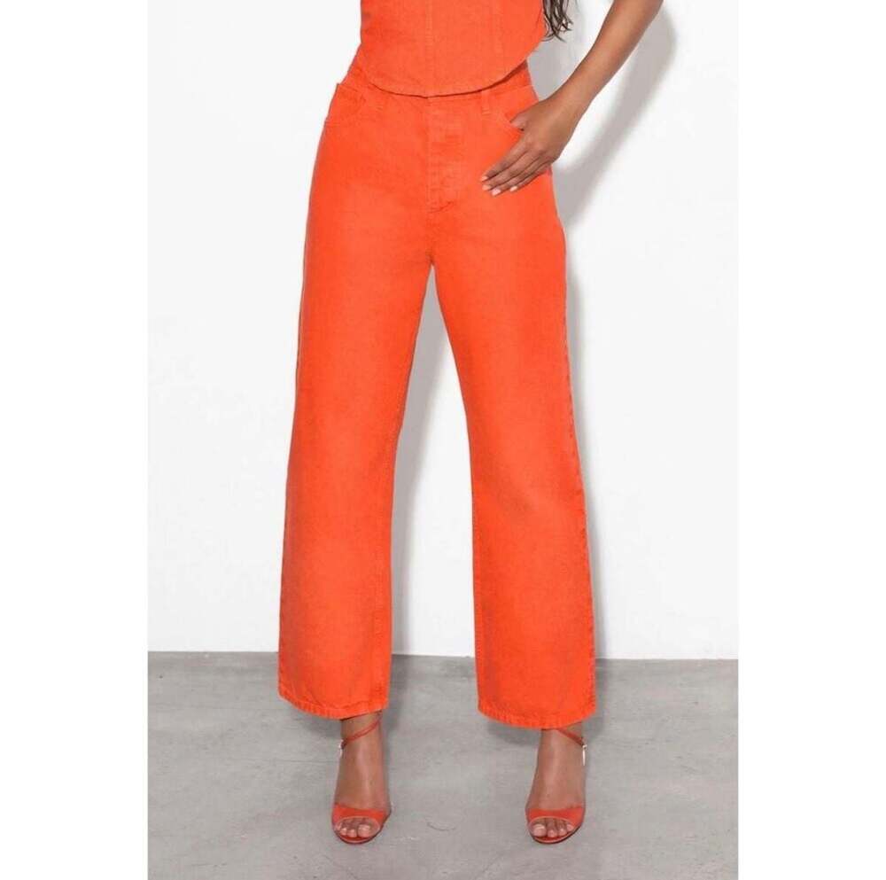 Mara Hoffman Georgina straight leg high waist orange jeans size 14